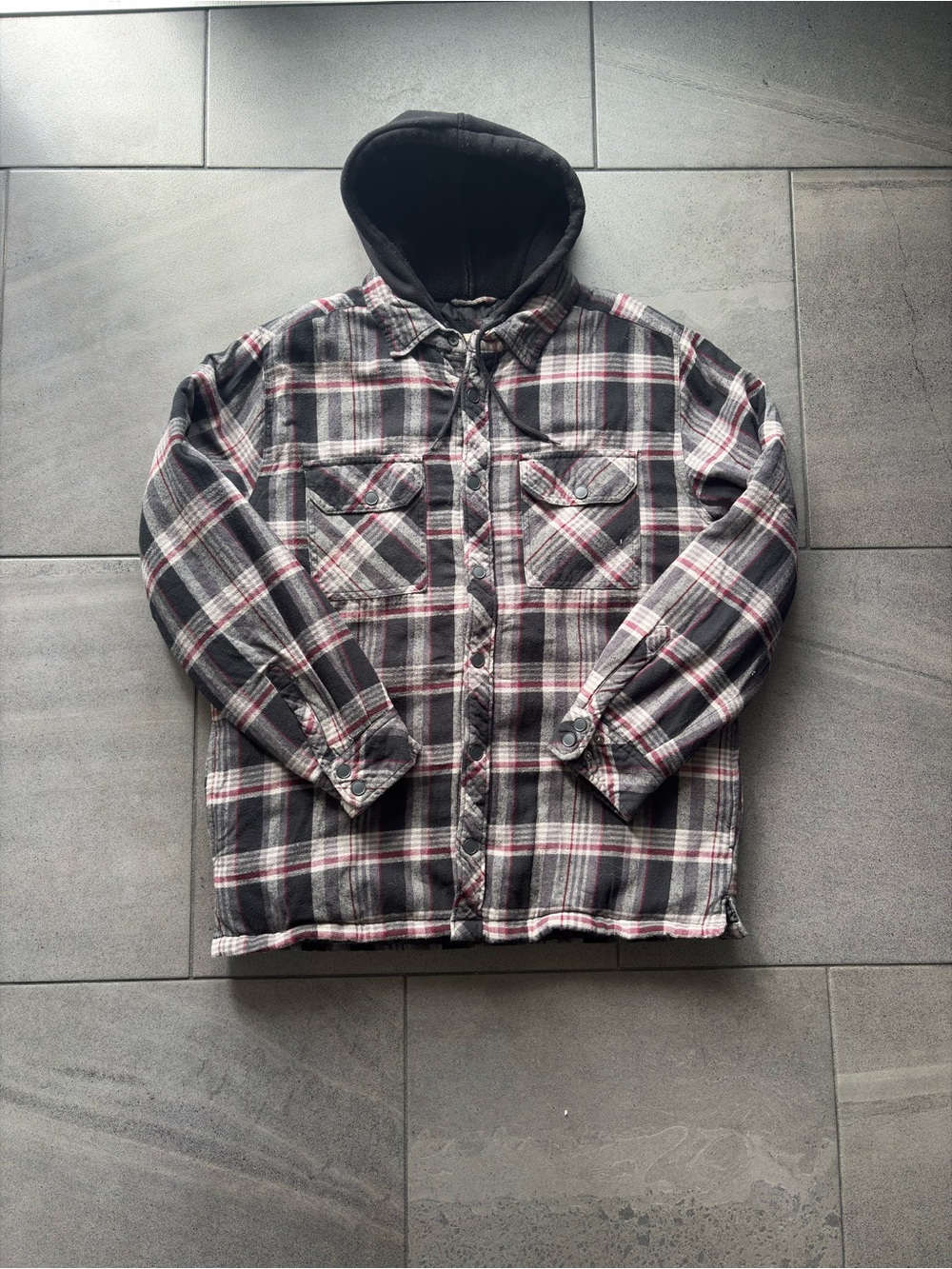 Boston Traders Hooded Flannel Shirt Jacket Men’s M Plaid Quilted Lined